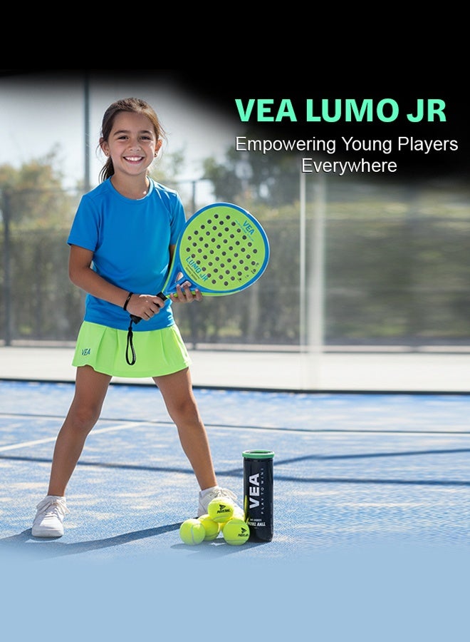 VEA LUMO JR Junior Padel Racket Bundle – Neon Lime Green | Includes 1 Racket and 1 Tube of VEA Padel Balls | 50% Carbon 50% Fiberglass Frame | Soft EVA Core | Lightweight 320g | Glossy Finish - Image 5